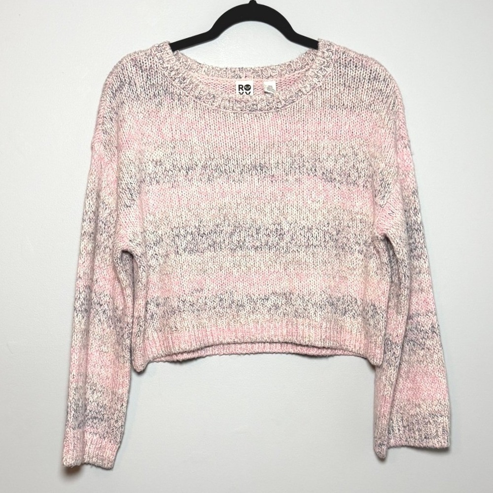 Roxy Swell Season Pink Marled Cropped Chunky Knit Sweater Small NWT